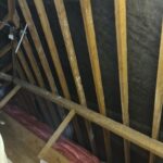 Attic insulation before and after using spray foam insulation.