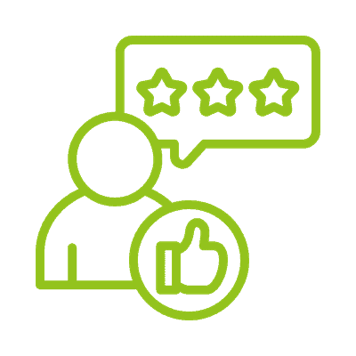 Illustration of a person with a thumbs-up and star ratings for loft insulation services.