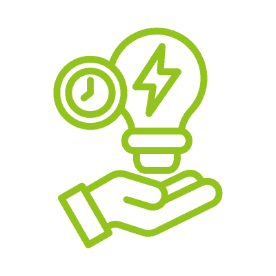 Hand holding a lightbulb with a lightning bolt, symbolising energy efficiency.