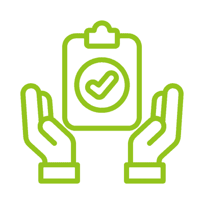 Illustration of hands holding a clipboard with a checkmark, representing quality loft insulation ser.