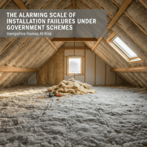 Insulation specialist inspecting attic insulation with spray equipment.