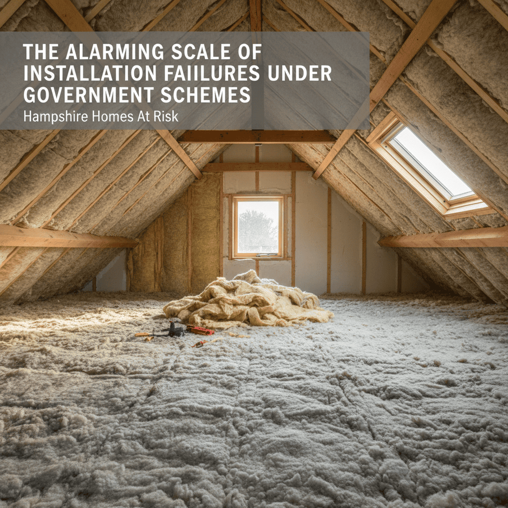 Insulation specialist inspecting attic insulation with spray equipment.